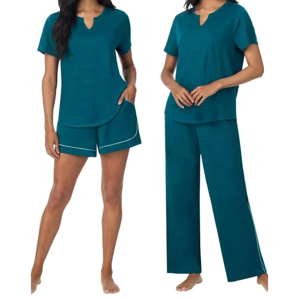 Carole Hochman Midnight PJ's Size Small 3 Piece Set Top Shorts Pants Teal Lounge